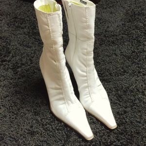 White Leather ankle boots